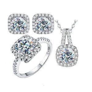 Certified 1ct. t.w, Moissanite jewelry Set Square shape size 5, 6